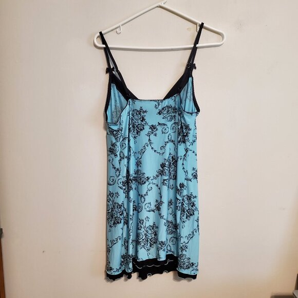 Linea Donatella Black Blue Floral Slip Night Gown V-neck Ruffled Hem Large - Picture 7 of 16